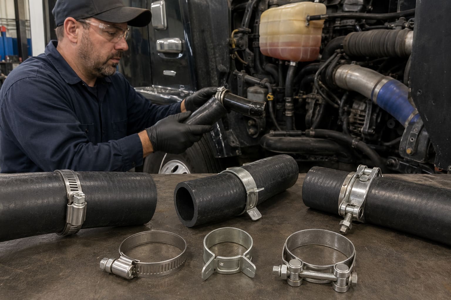 Types of Heater Hose Clamps for Heavy-Duty Trucks different types of heater hose clamps on heavy-duty truck