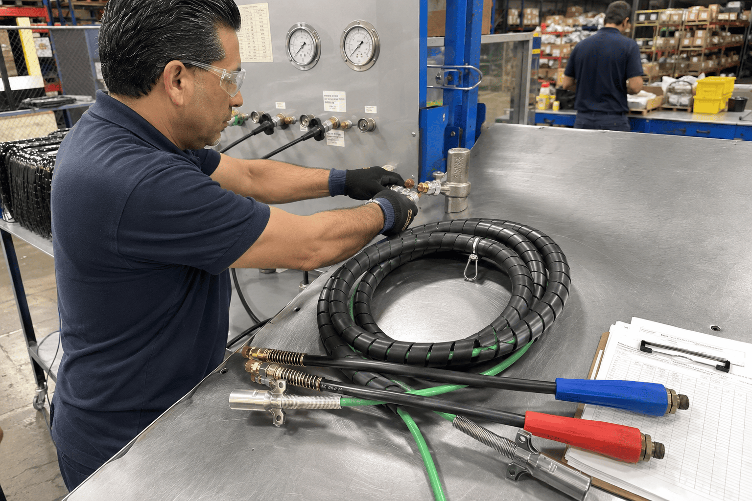 Semi-truck air power lines quality inspection Aftermarket semi-truck air power lines assembled and tested in a factory
