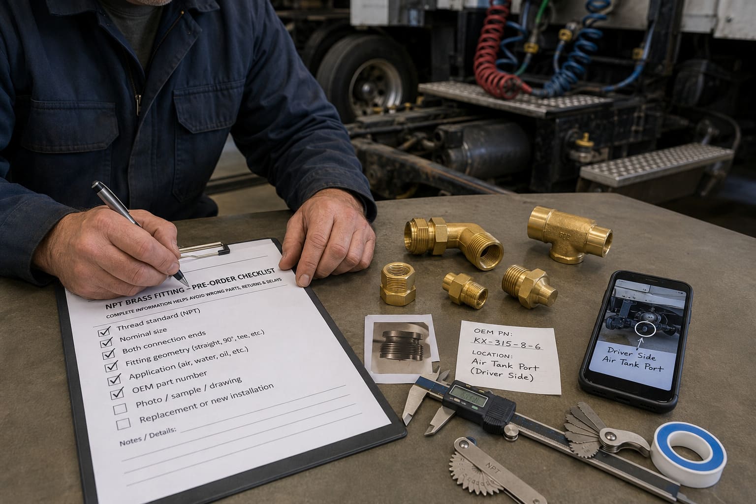 NPT brass fittings ordering checklist for heavy duty trucks Brass fittings procurement checklist for truck parts buyers