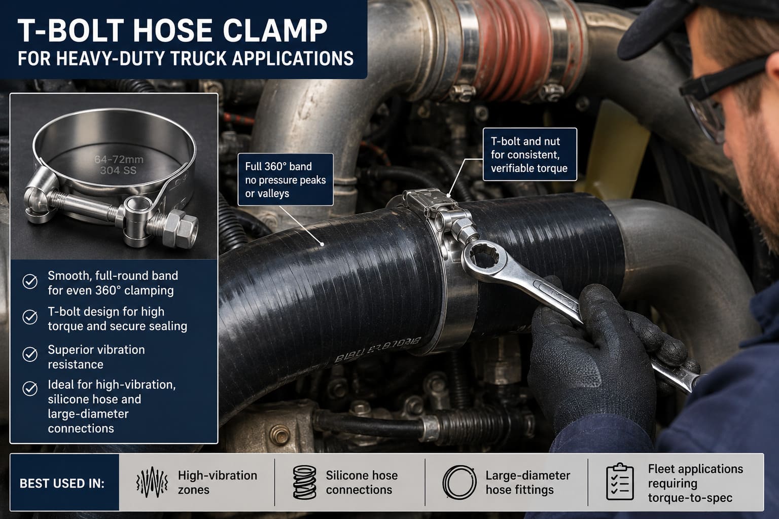T-Bolt Clamp Heavy-Duty Truck Hose Application T-bolt hose clamp for heavy-duty truck application