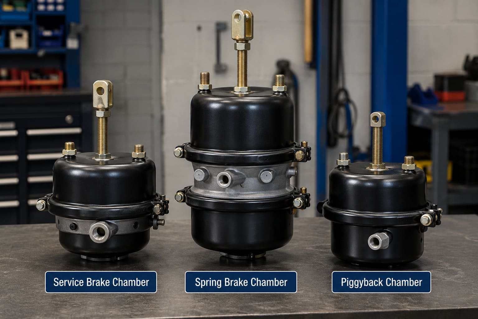 three types of brake chambers diagram for heavy-duty trucks