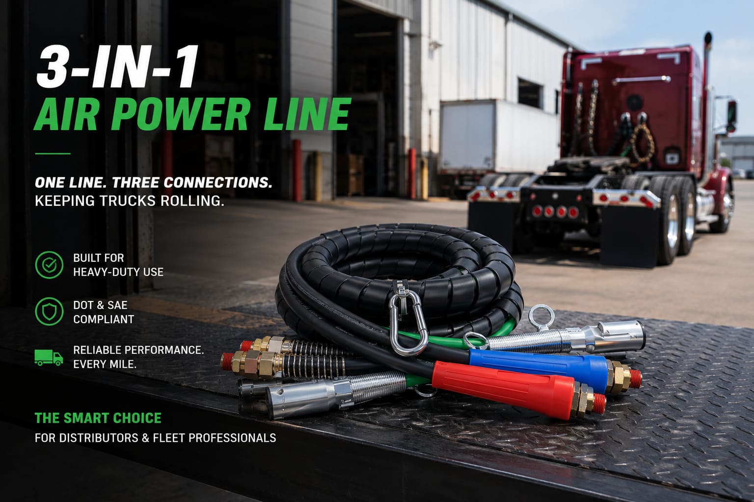 3-in-1 air power line distributor opportunity North America 3-in-1 air power line kits for North American heavy-duty truck aftermarket distribution