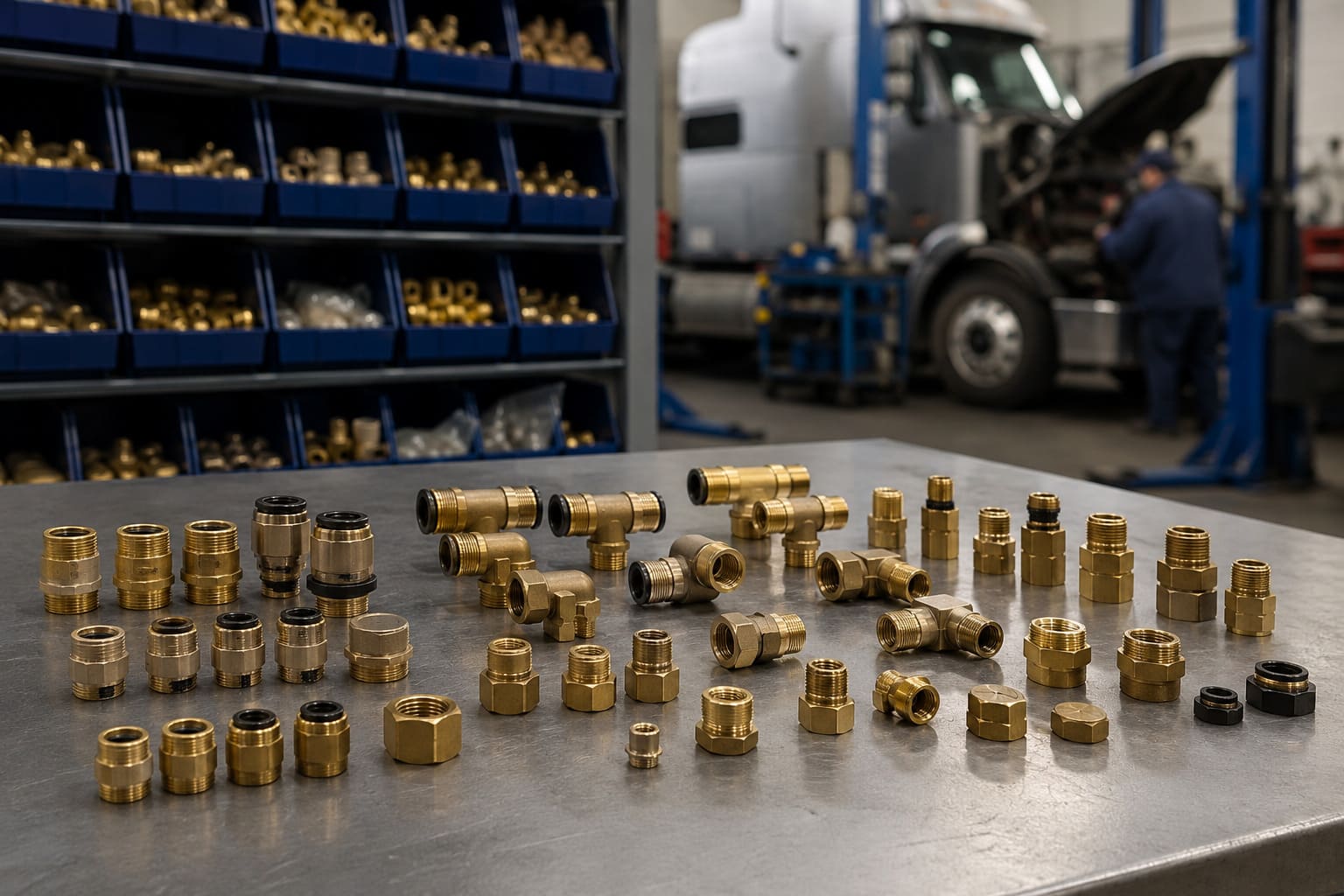 Brass Air Fittings Stock for Heavy-Duty Truck Repair brass air fittings assortment for truck repair shops