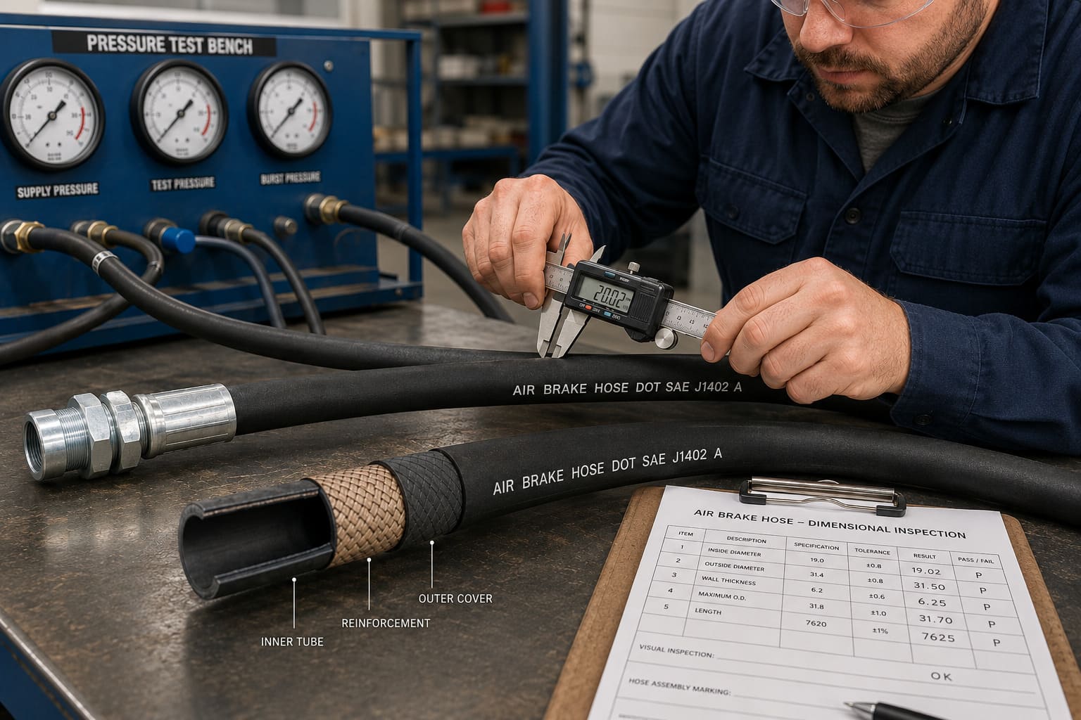 Air brake hose construction SAE J1402 specification Air brake hose construction layers and dimensional requirements
