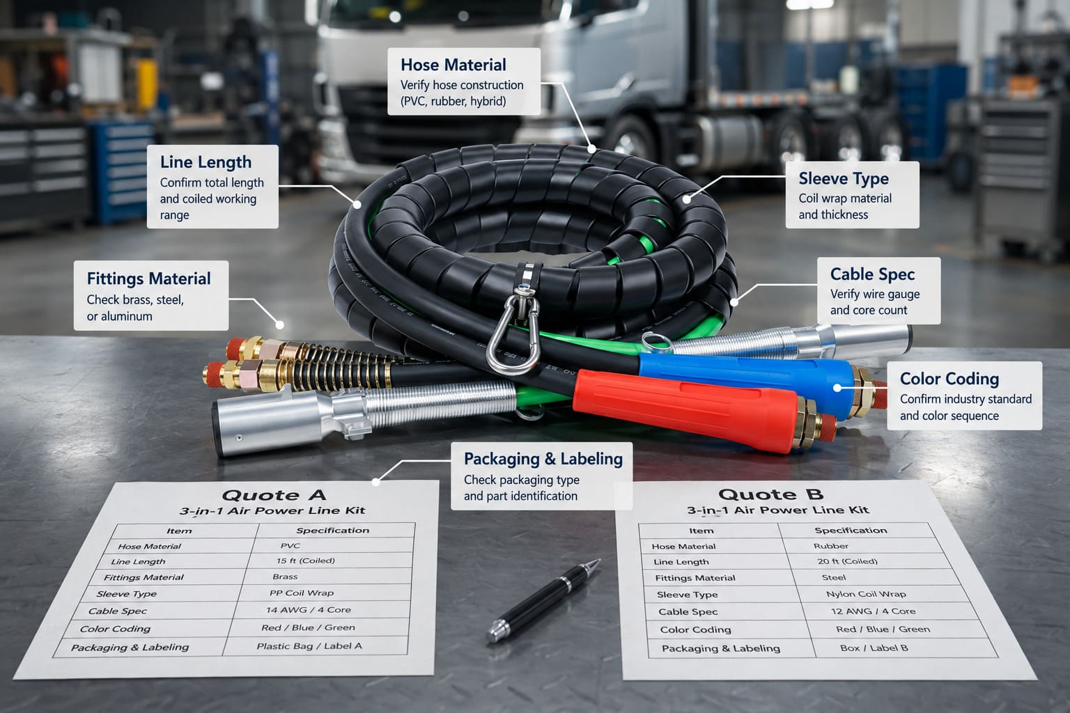 3-in-1 Air Line Kit Product Configuration Variables 3-in-1 air power line configuration variables diagram