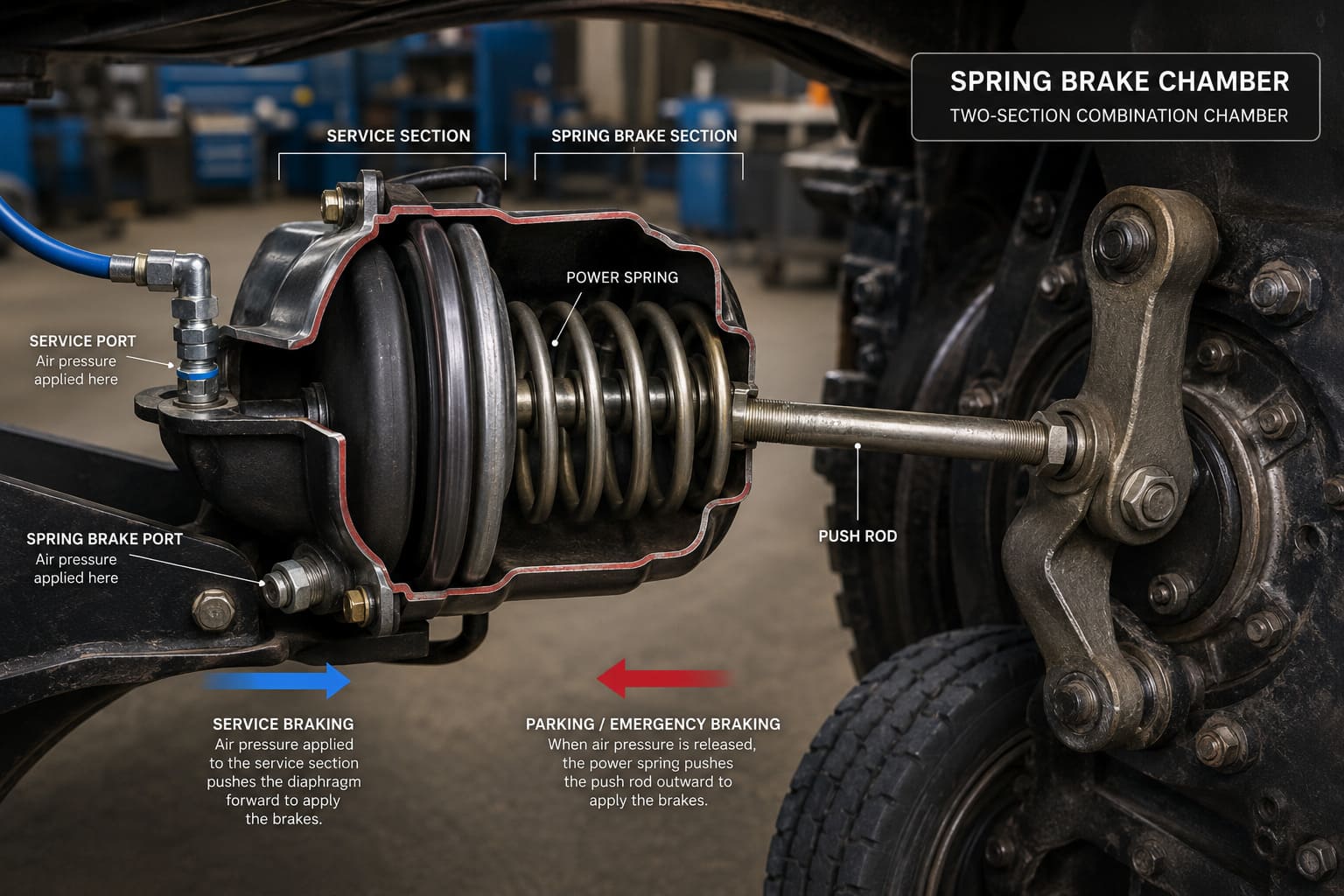spring brake chamber assembly for heavy-duty truck drive axle