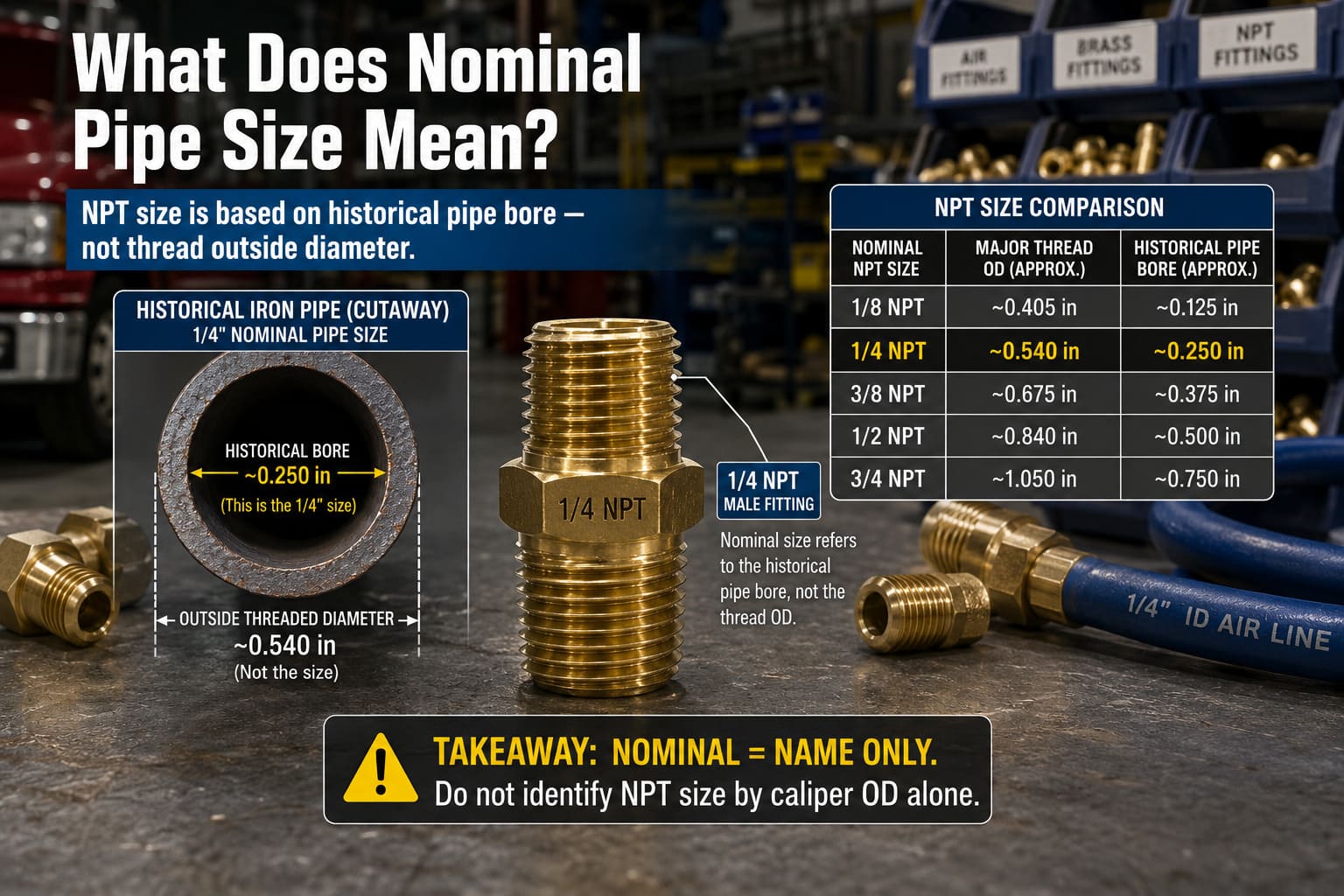 NPT Nominal Pipe Size Designation Chart nominal pipe size system explained for truck air fitting selection