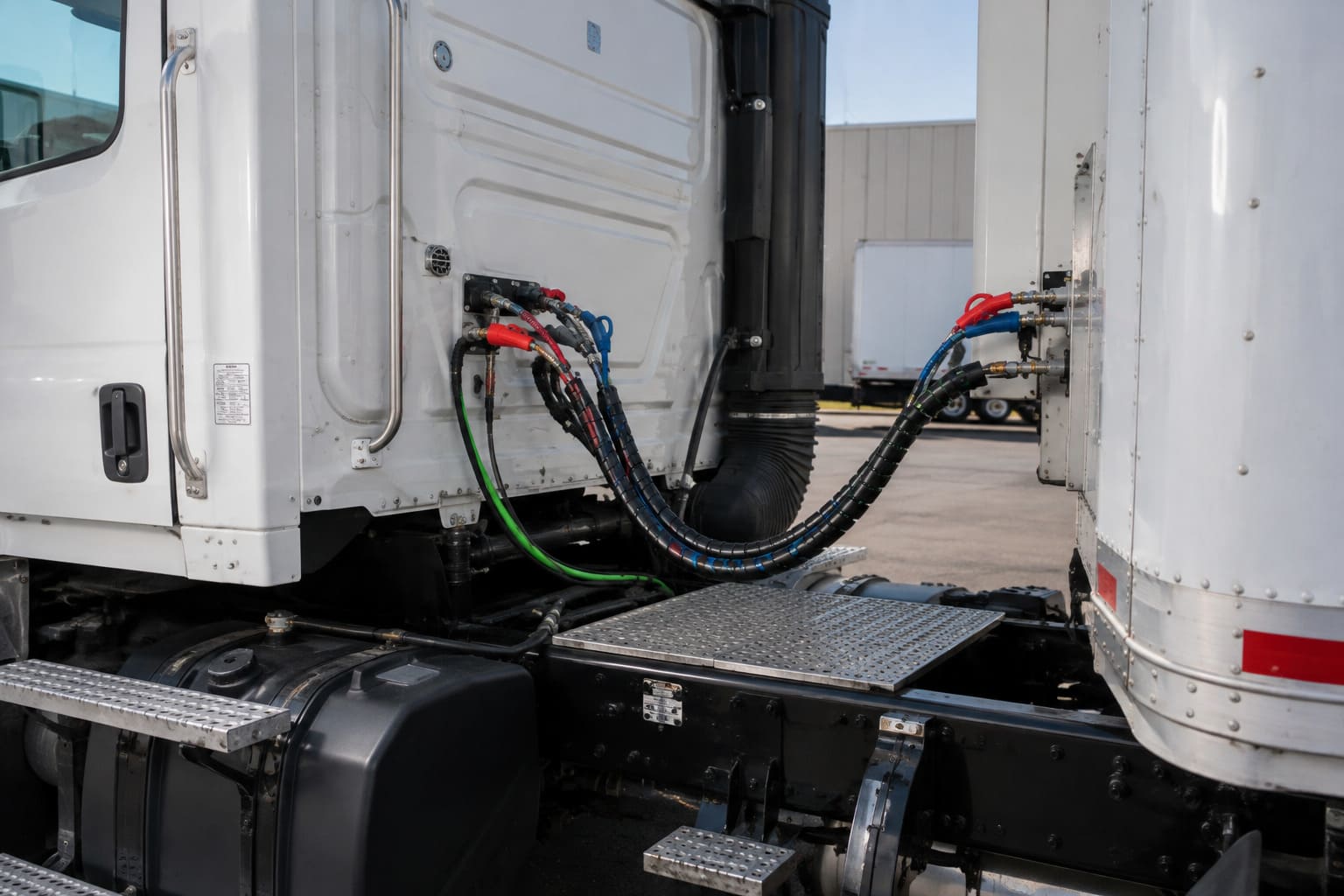12-Foot Air Power Line — Short-Distance Tractor-Trailer Connection 12-foot air power line for short-wheelbase tractor-trailer applications
