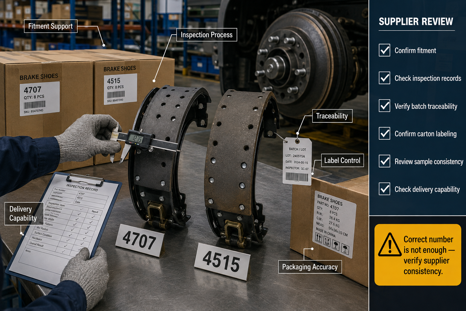 4707 and 4515 brake shoes supplier quality control and procurement review