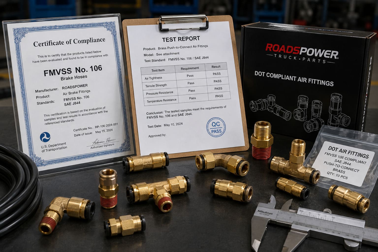 DOT-compliant brass air fittings for North American heavy-duty truck air brake systems DOT-compliant air fittings for heavy-duty trucks