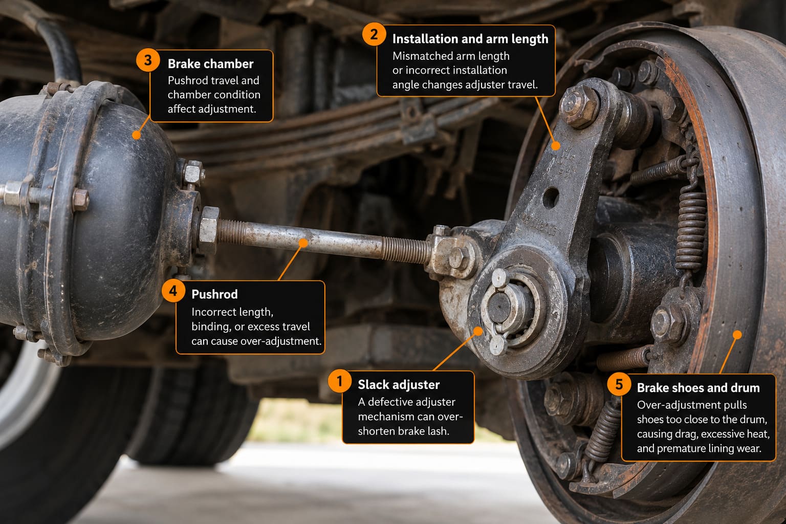 Slack adjuster over-adjustment diagnostic overview for heavy-duty trucks automatic slack adjuster over-adjustment causes heavy duty truck brakes