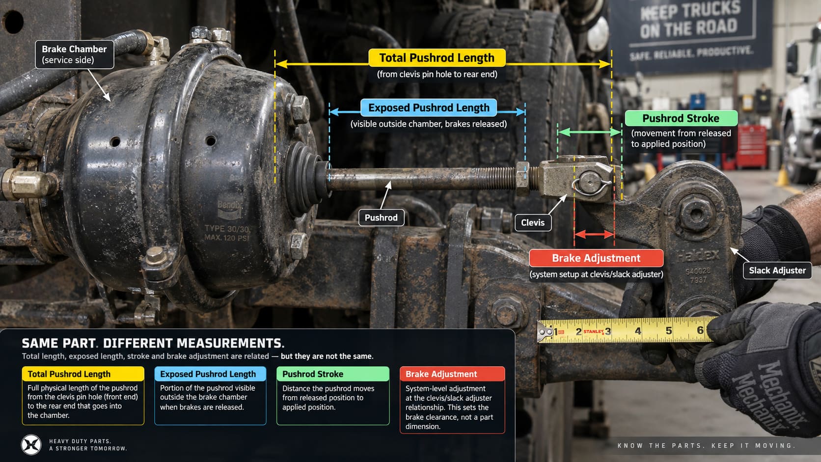Brake Chamber Pushrod Measurement Terminology brake chamber pushrod measurement points diagram