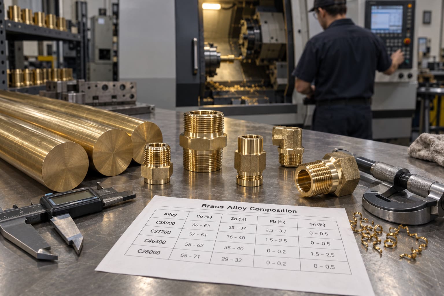 Brass alloy composition effects on air fitting machining brass rod stock and alloy composition chart for air fitting manufacturing