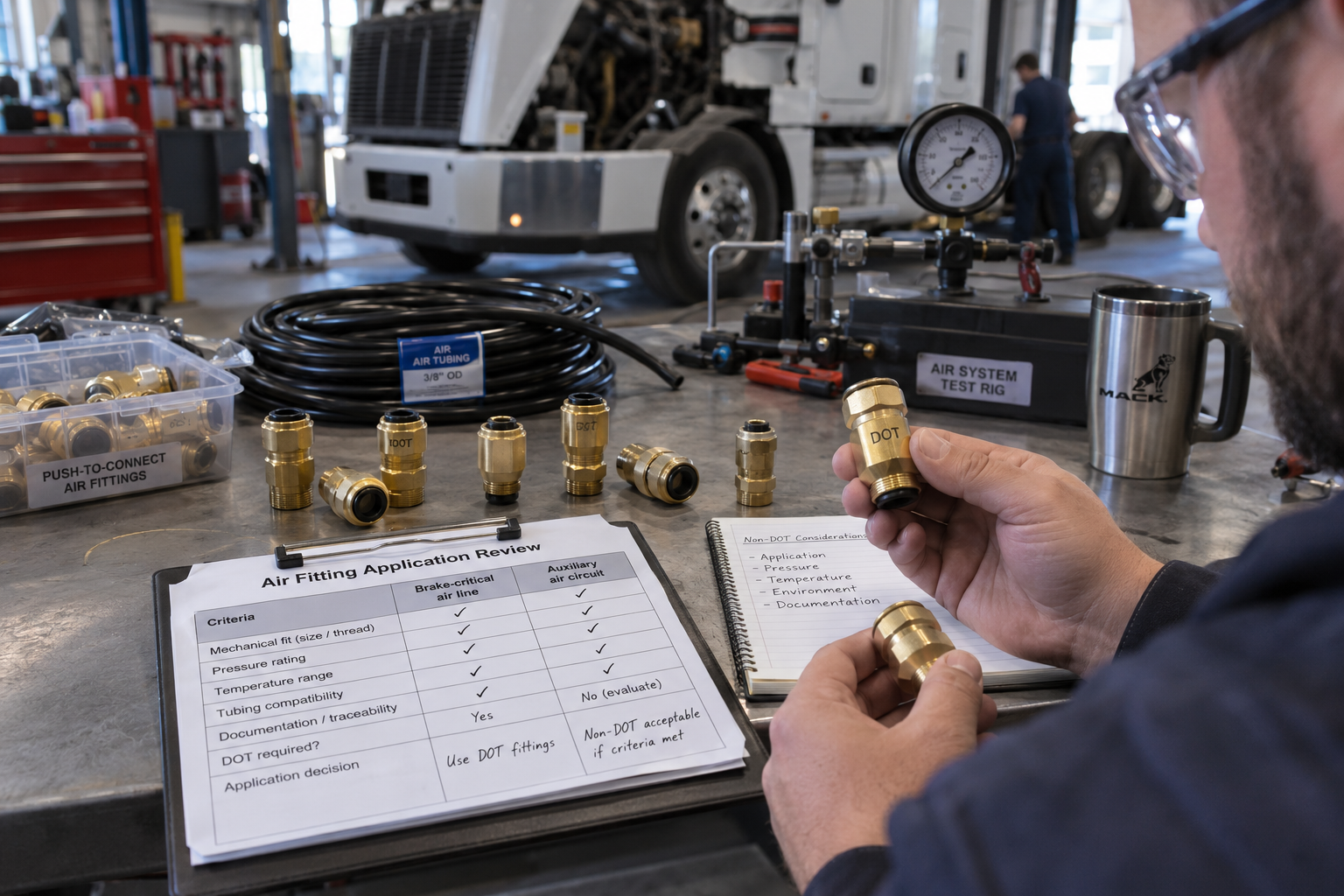 Reviewing Non-DOT fittings by truck air application Non-DOT fittings in truck air system application review