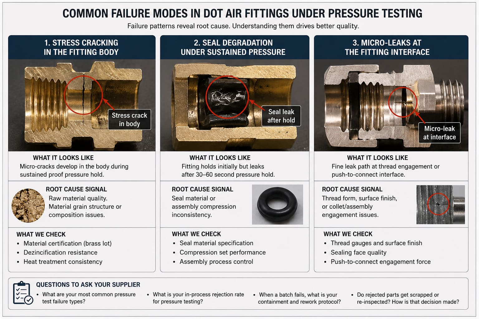 failure modes in DOT air fittings pressure testing cross-section diagram cross-section diagram showing failure modes in DOT air fittings under pressure testing