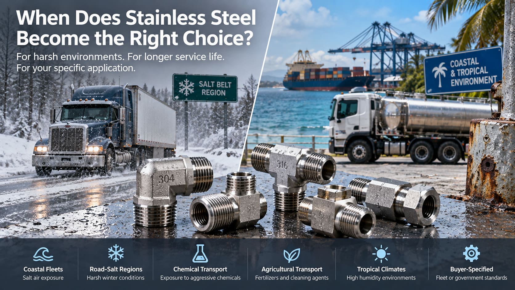 Stainless Steel Air Brake Fittings for Corrosive Environments stainless steel air brake fittings for corrosive environments heavy duty truck applications