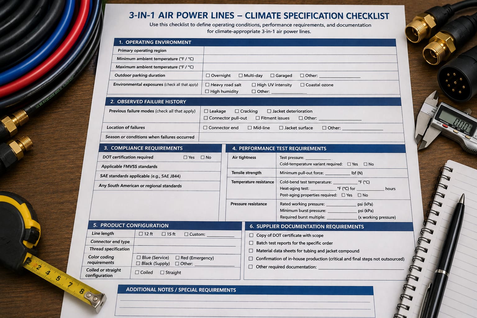 Practical specification checklist for 3-in-1 air power lines by climate climate specification checklist for air power lines