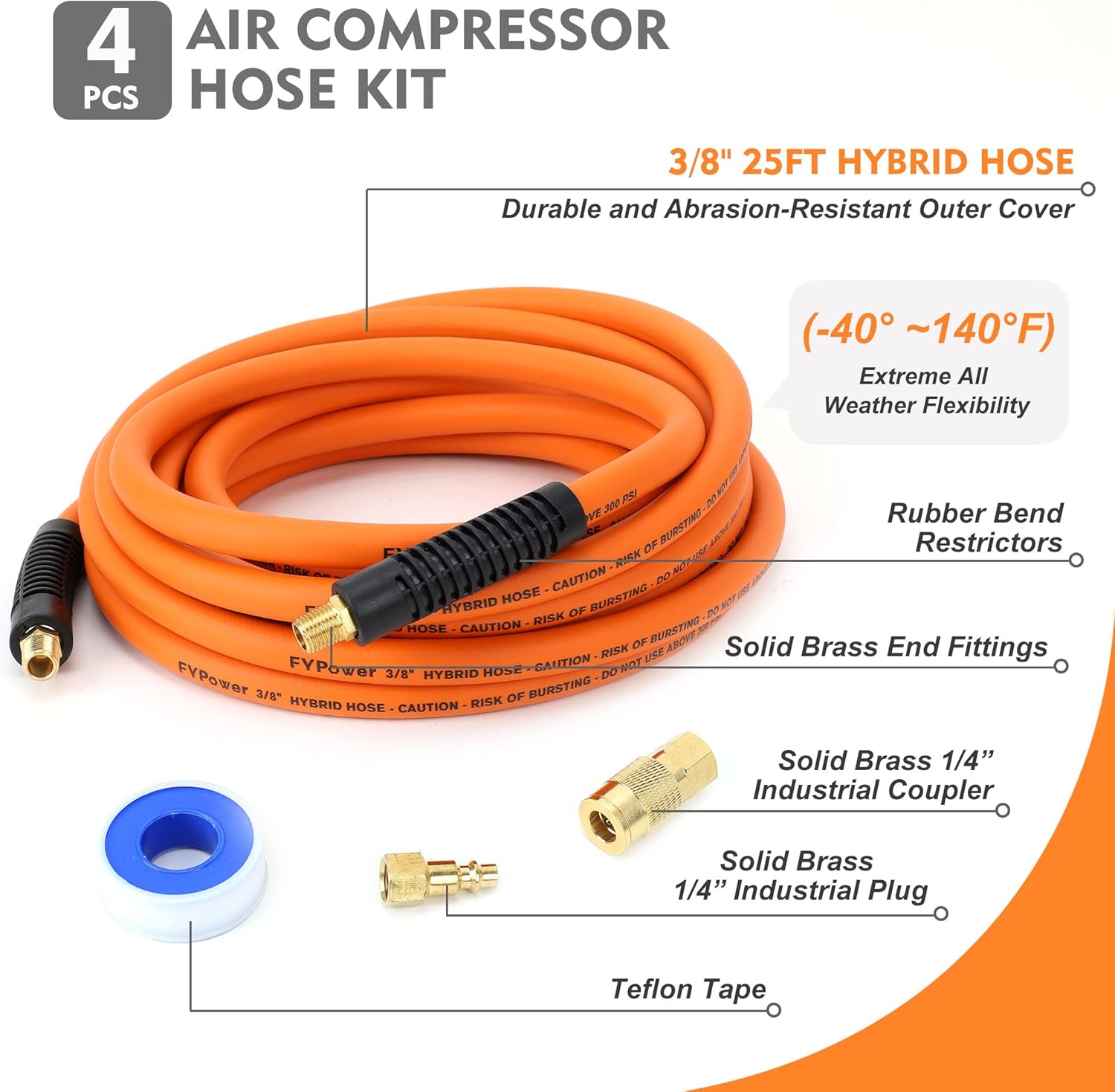 HYBRID AIR COMPRESSOR HOSE 3/8″ x 25 FEET