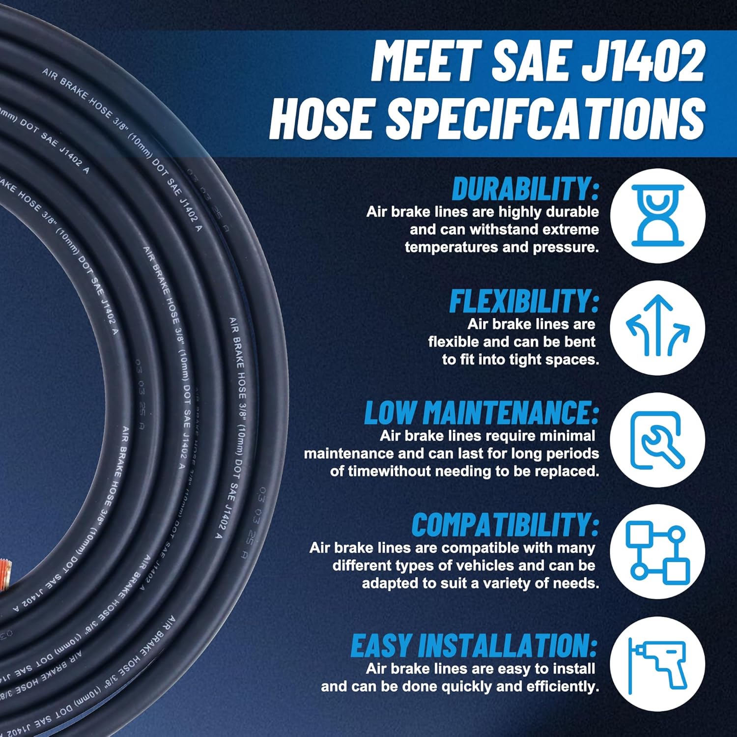 RUBBER AIR BRAKE LINE WITHOUT GRIP