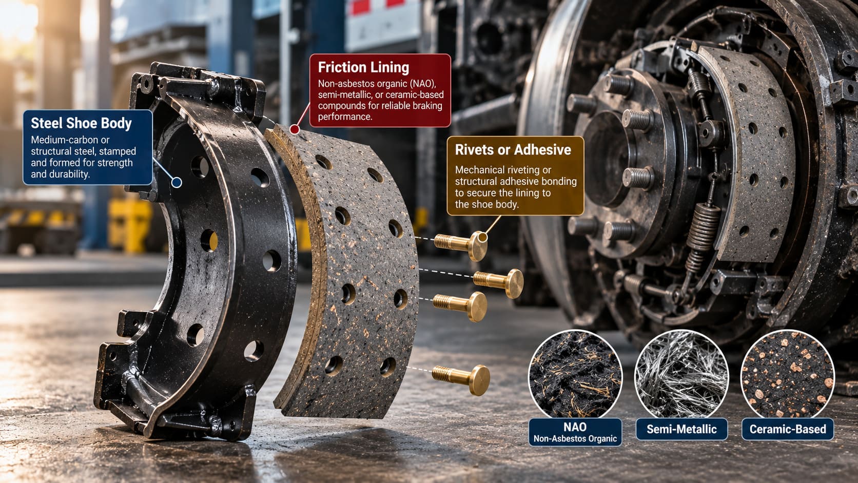 What are truck brake shoes made of?